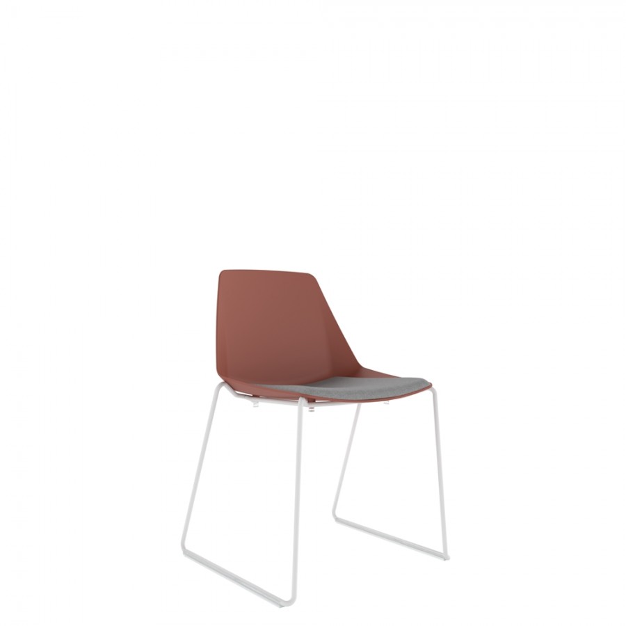 Polypropylene Shell Chair With Upholstered Seat Pad and White Steel Skid Frame